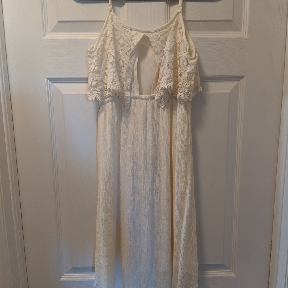 Cream crepe dress with lace top